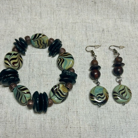Handmade Jewelry - Handmade Boho Bracelet & Earrings Set | Earthy Green
